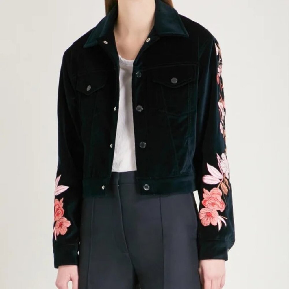 Sandro Cylia Cropped & Embroidered Velvet Jacket